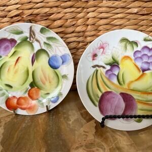 4 hand painted fruit/flower plates